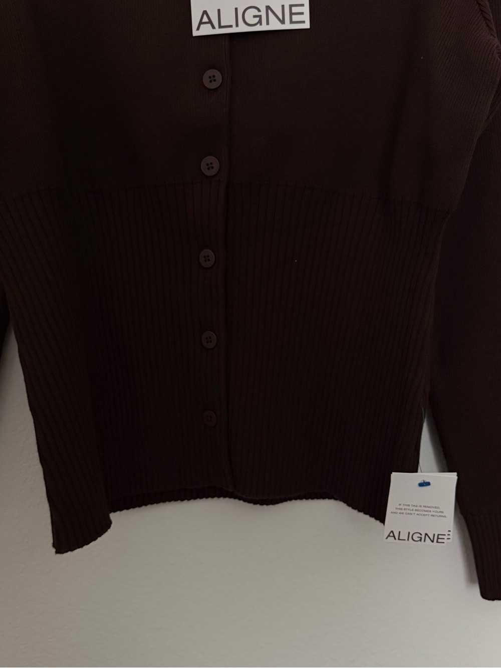 Aligne Brown Ribbed Button Cardigan - Picture 5 of 6